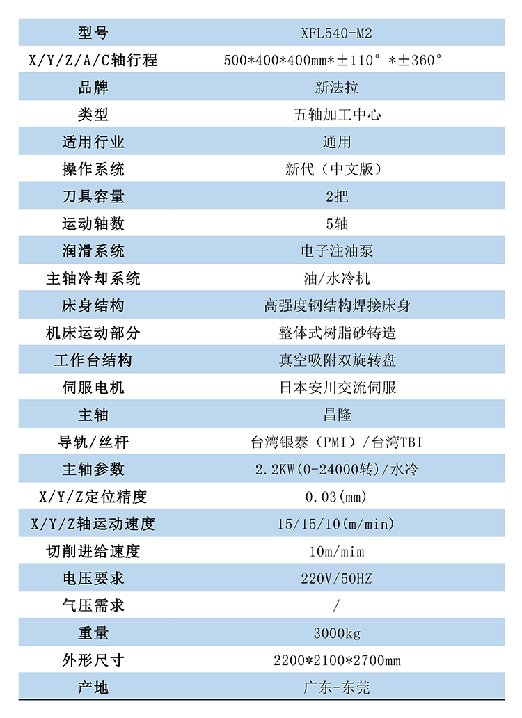 XFL-540-M2吸塑头盔五轴加工中心参数